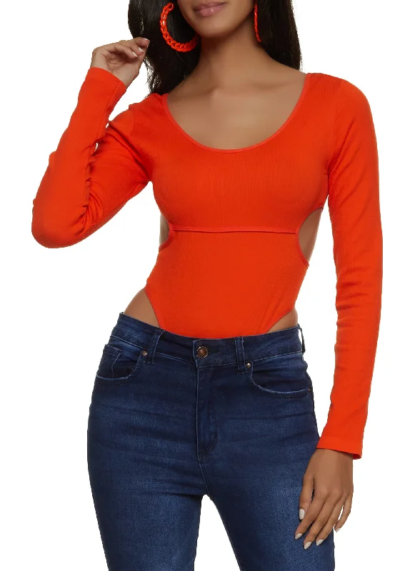 Ribbed Scoop Neck Cut Out Bodysuit