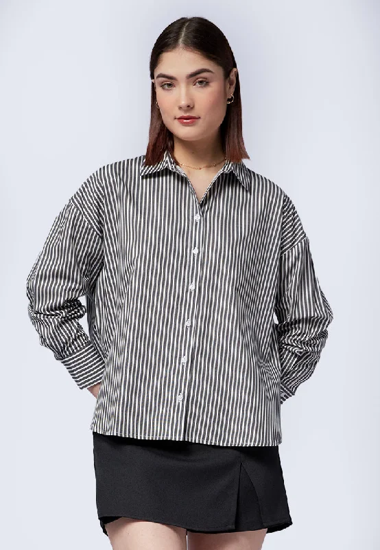 Oversized Long Sleeve Stripes Shirt