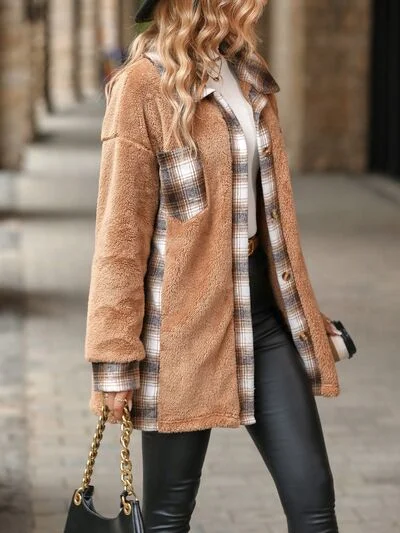 plaid-contrast-dropped-shoulder-coat