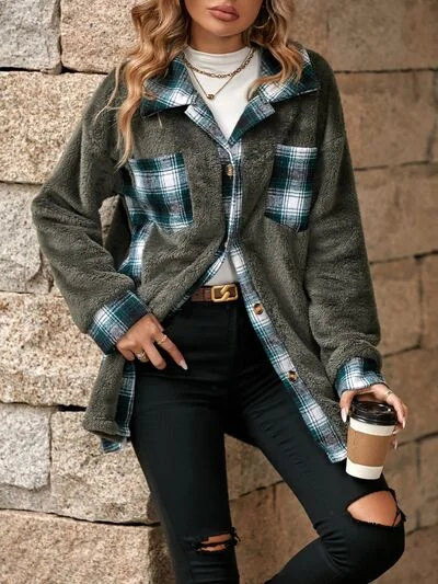 plaid-contrast-dropped-shoulder-coat