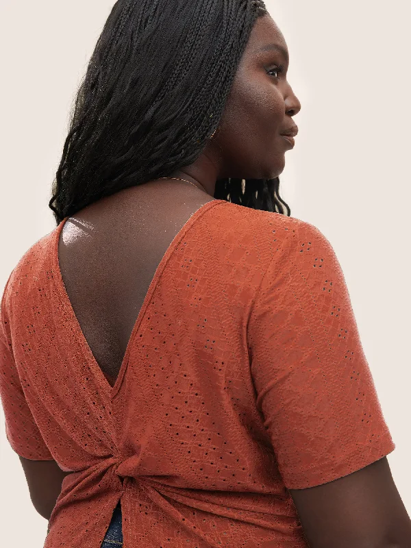 plain-textured-twist-back-t-shirt