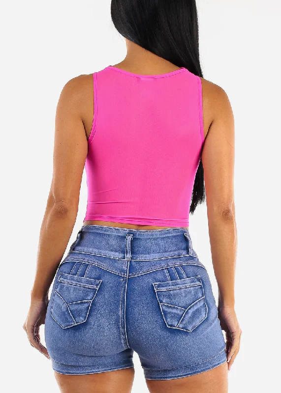 ruched-sleeveless-mesh-top-neon-fuchsia-9707fuchsneon