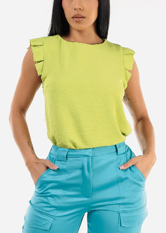 Ruffle Trim Sleeveless Light Green Top