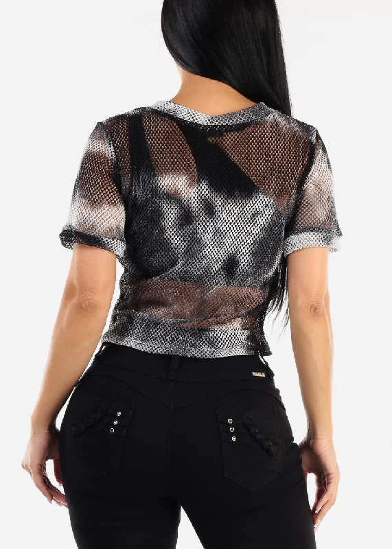 short-sleeve-tie-dye-fishnet-top-black-white-9722blkwht