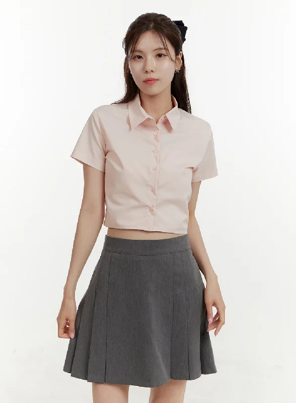 Solid Collar Crop Shirt OY409