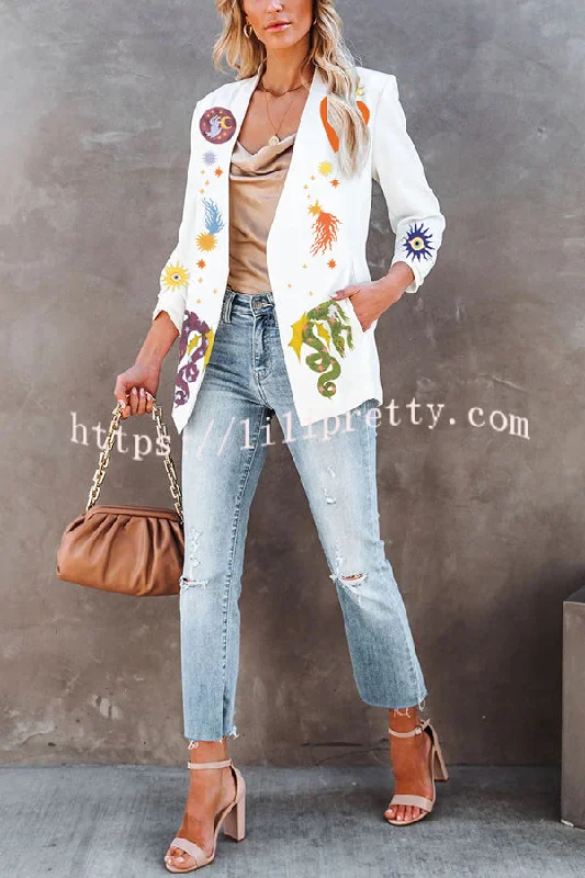 standards-unique-print-pocketed-ruched-sleeve-casual-blazer