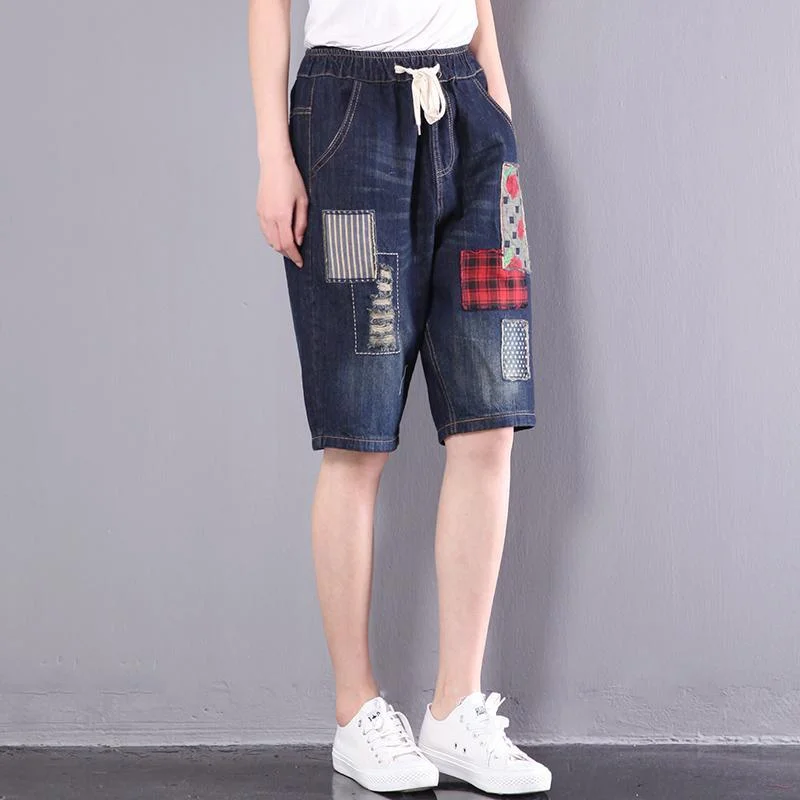 summer casual jeans plus size cotton shorts print casual pants