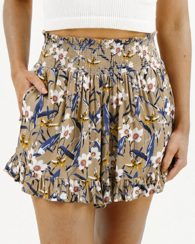 tan-floral-smocked-summer-shorts