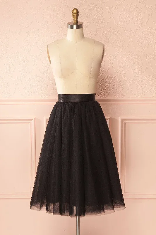 Thayri Black | Tulle Midi Skirt