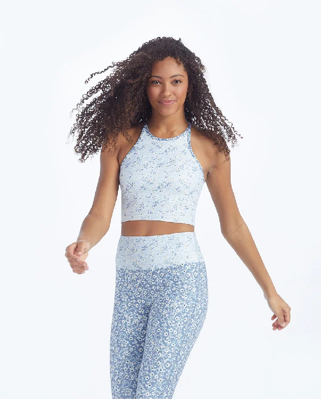 The High Neck Midi Sports Bra Tank - In Bloom in Powder Blue