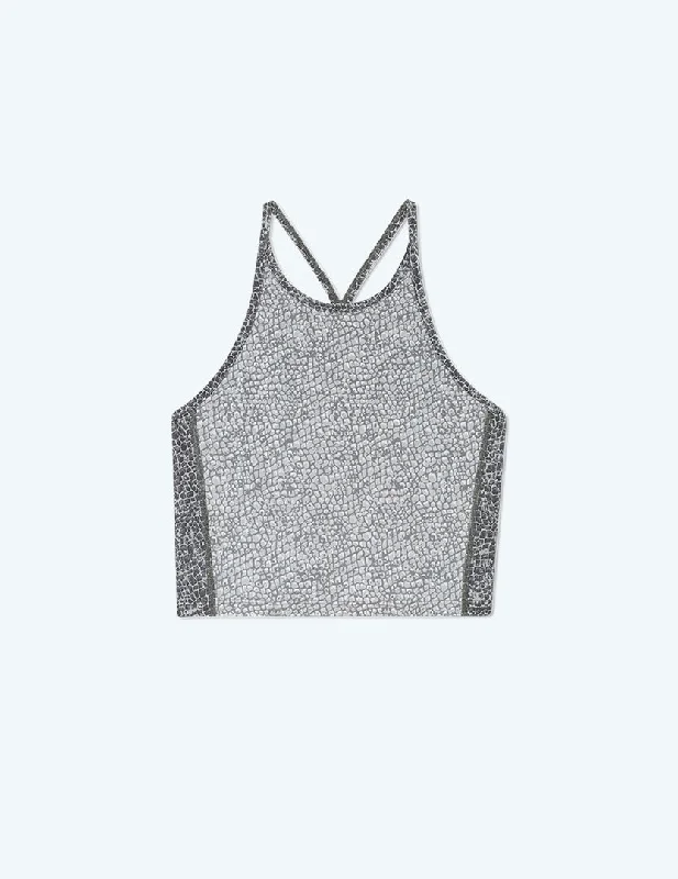 The High Neck Midi Sports Bra Tank - Modern Snake in Smoke & Ash