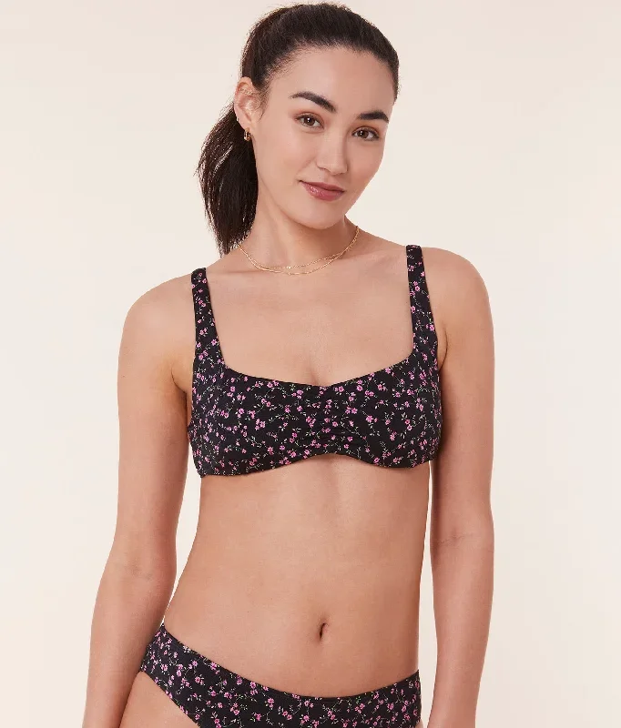 The Nadi Top - Satin - Black Ditsy Bloom