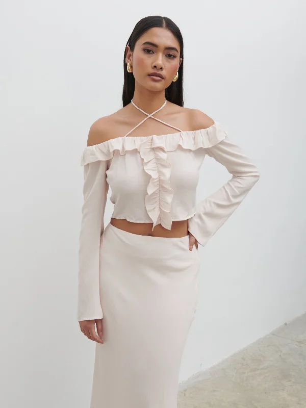 Tiffany Bardot Ruffle Top - Pale Blush