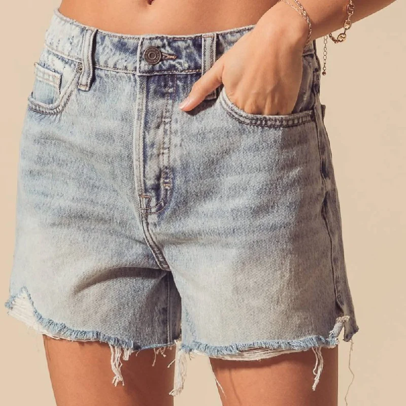 Mid Rise Distressed Denim Short