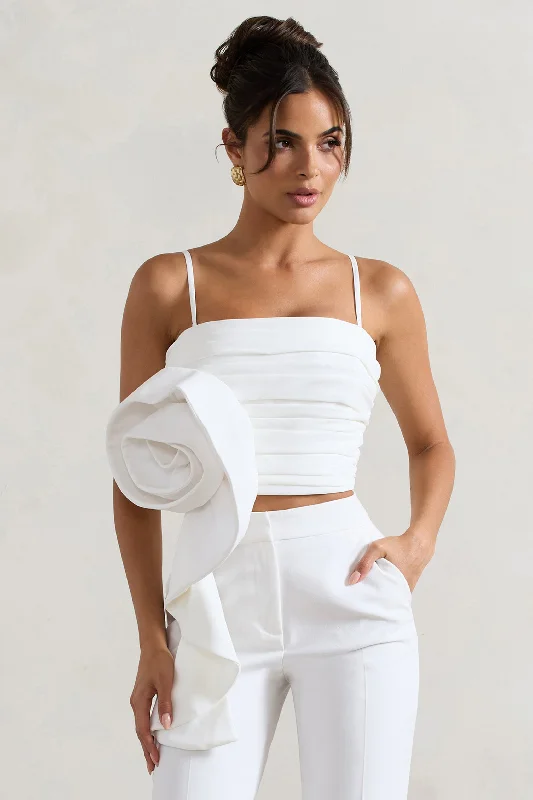 Whirlwind | White Strappy Top With Oversized Ruffle Detail