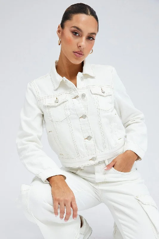 White Denim Crop Jacket