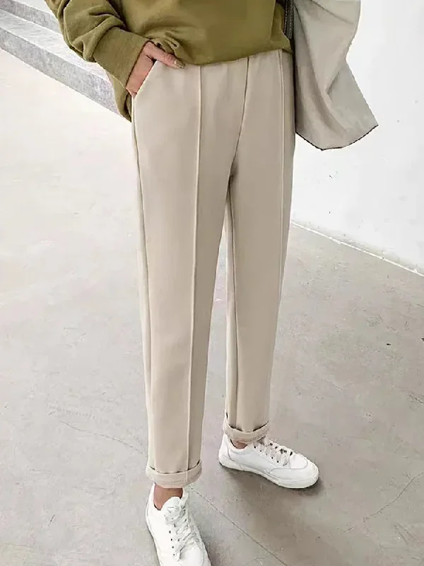 Woolen Pants Women's Harem Pencil Pants 2024 Autumn Winter High Waist Casual Pantalones Beige Black Office Lady Women Trousers